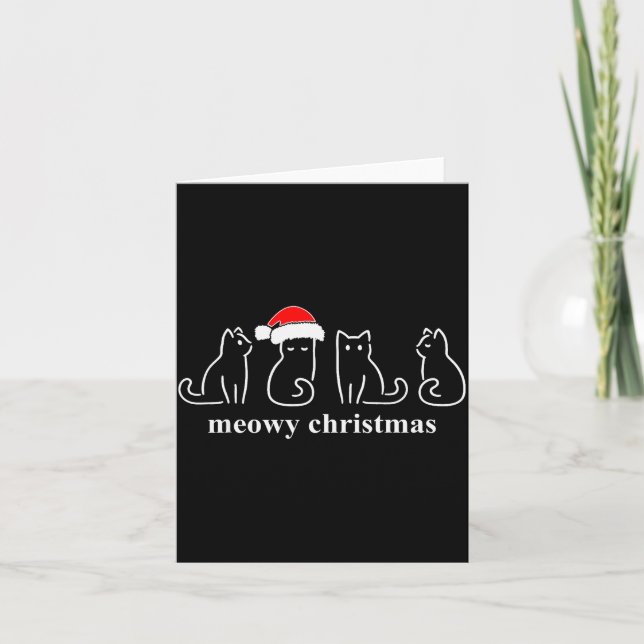 Meowy Catmas Cat Christmas Cute Kitten Cats Santa  Card (Front)