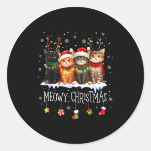 Meowy Catmas Cat Christmas Cute Kitten Cats Santa Classic Round Sticker