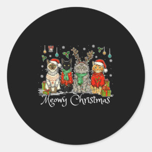 Meowy Catmas Cat Christmas Cute Kitten Cats Santa  Classic Round Sticker
