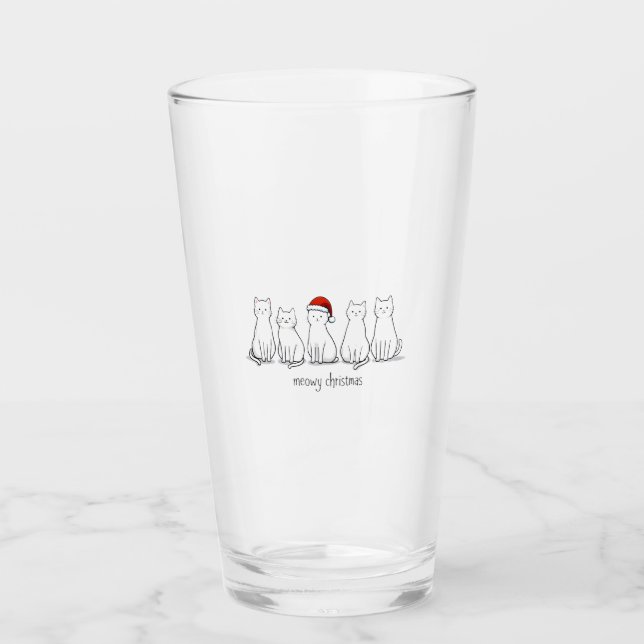 Meowy Catmas Cat Christmas Cute Kitten Cats Santa  Glass (Front)
