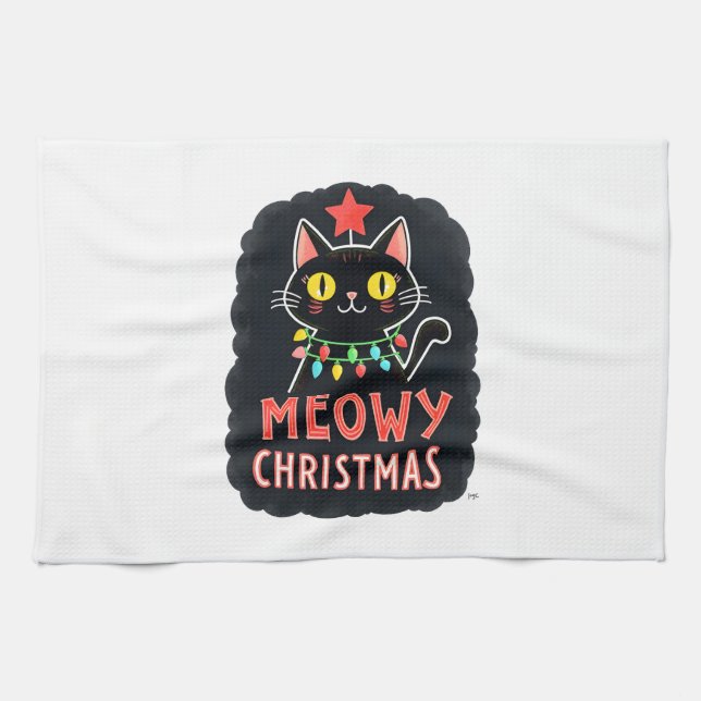 Meowy Catmas Cat Christmas Cute Kitten Cats Santa  Kitchen Towel (Horizontal)