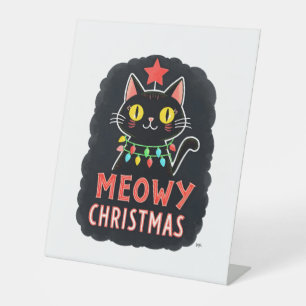Meowy Catmas Cat Christmas Cute Kitten Cats Santa  Pedestal Sign