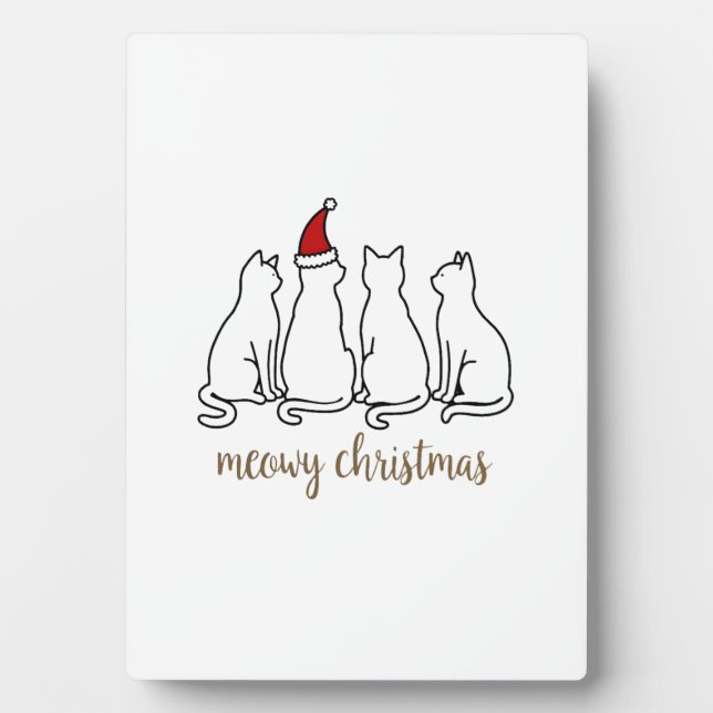Meowy Catmas Cat Christmas Cute Kitten Cats Santa  Plaque (Front)