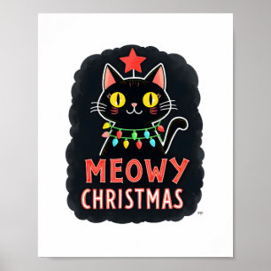 Meowy Catmas Cat Christmas Cute Kitten Cats Santa  Poster