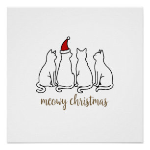 Meowy Catmas Cat Christmas Cute Kitten Cats Santa Poster