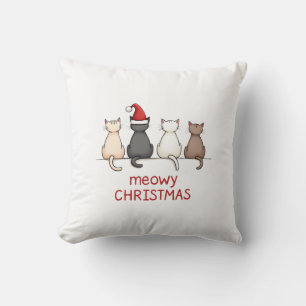 Meowy Catmas Cat Christmas Cute Kitten Cats Santa Throw Pillow