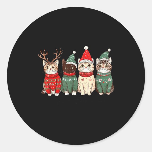 Meowy Catmas Cat Christmas Lights Xmas Pyjamas Cat Classic Round Sticker (Front)