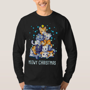 Meowy Catmas Cat Christmas Tree Lights Cat Xmas P T-Shirt