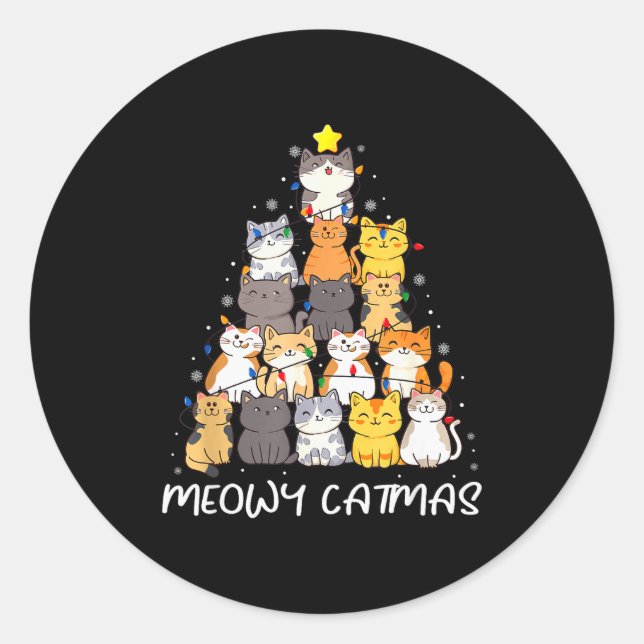 Meowy Catmas Cat Christmas Tree Merry Catmas Boys  Classic Round Sticker (Front)