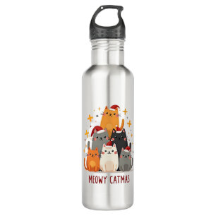 Meowy Catmas Cat Christmas Tree Xmas (1) 710 Ml Water Bottle