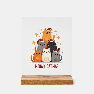 Meowy Catmas Cat Christmas Tree Xmas (1) Acrylic Sign