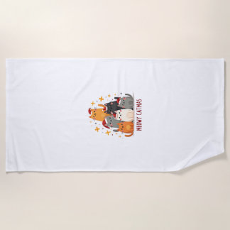 Meowy Catmas Cat Christmas Tree Xmas (1) Beach Towel
