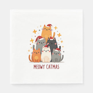 Meowy Catmas Cat Christmas Tree Xmas (1) Napkin