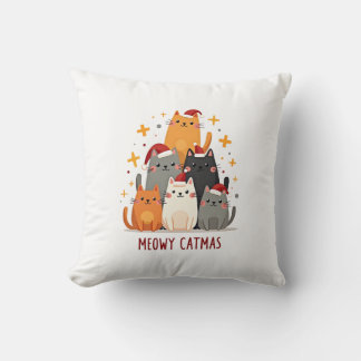 Meowy Catmas Cat Christmas Tree Xmas (1) Throw Pillow