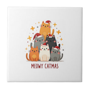 Meowy Catmas Cat Christmas Tree Xmas (1) Tile