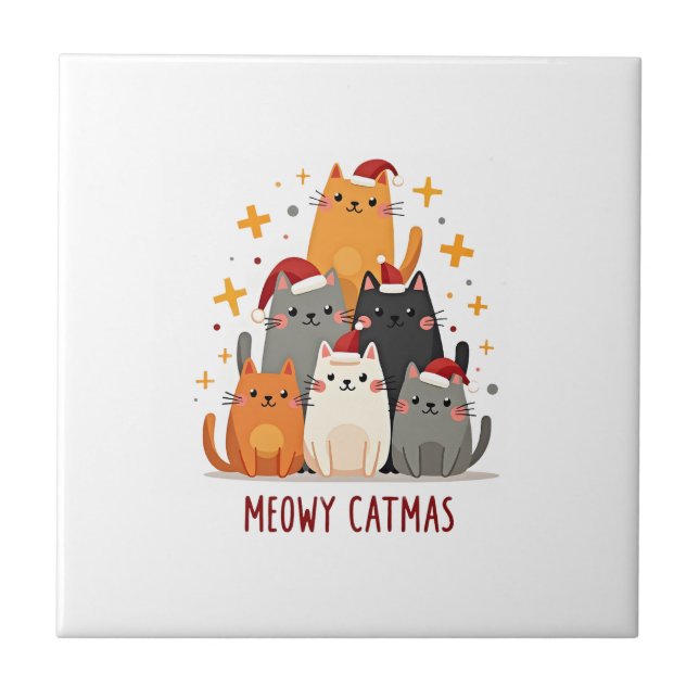 Meowy Catmas Cat Christmas Tree Xmas (1) Tile (Front)