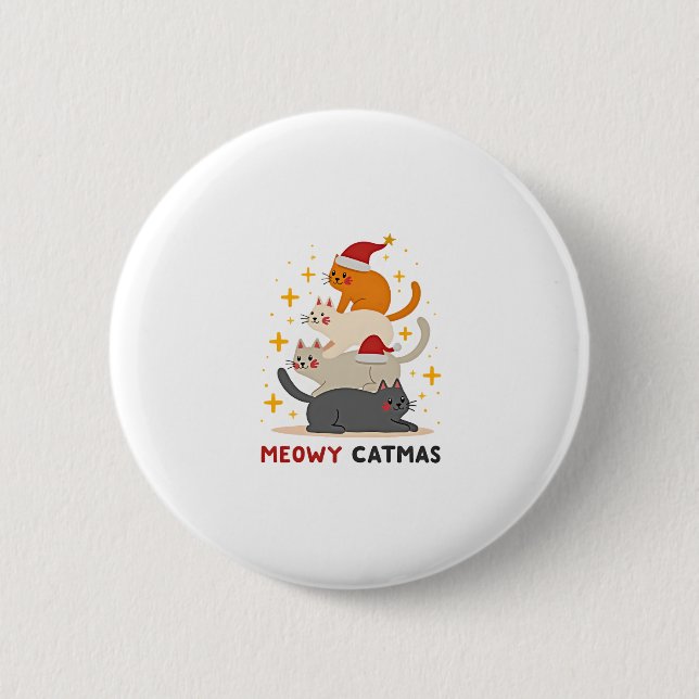 Meowy Catmas Cat Christmas Tree Xmas (2) 2 Inch Round Button (Front)