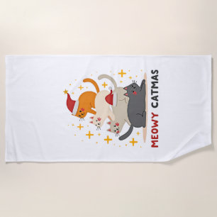 Meowy Catmas Cat Christmas Tree Xmas (2) Beach Towel