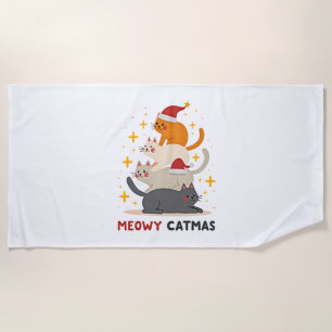 Meowy Catmas Cat Christmas Tree Xmas (2) Beach Towel