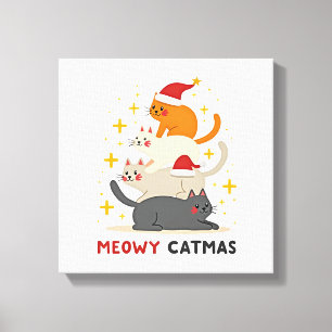 Meowy Catmas Cat Christmas Tree Xmas (2) Canvas Print