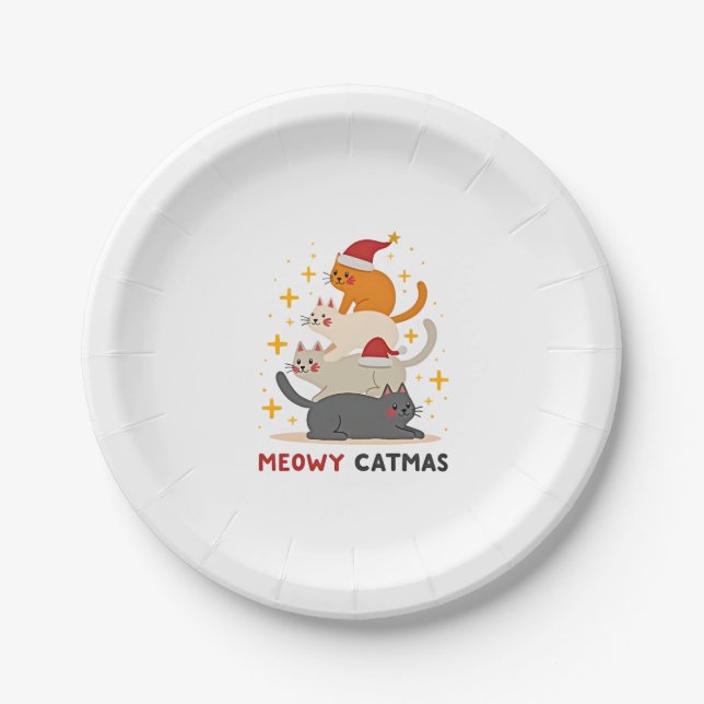 Meowy Catmas Cat Christmas Tree Xmas (2) Paper Plate (Front)