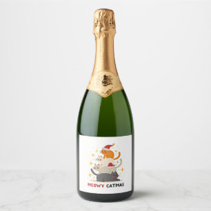 Meowy Catmas Cat Christmas Tree Xmas (2) Sparkling Wine Label