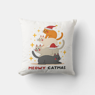 Meowy Catmas Cat Christmas Tree Xmas (2) Throw Pillow