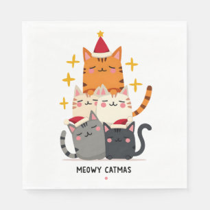 Meowy Catmas Cat Christmas Tree Xmas (3) Napkin