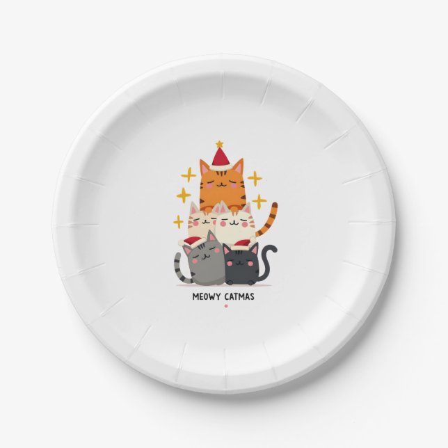 Meowy Catmas Cat Christmas Tree Xmas (3) Paper Plate (Front)
