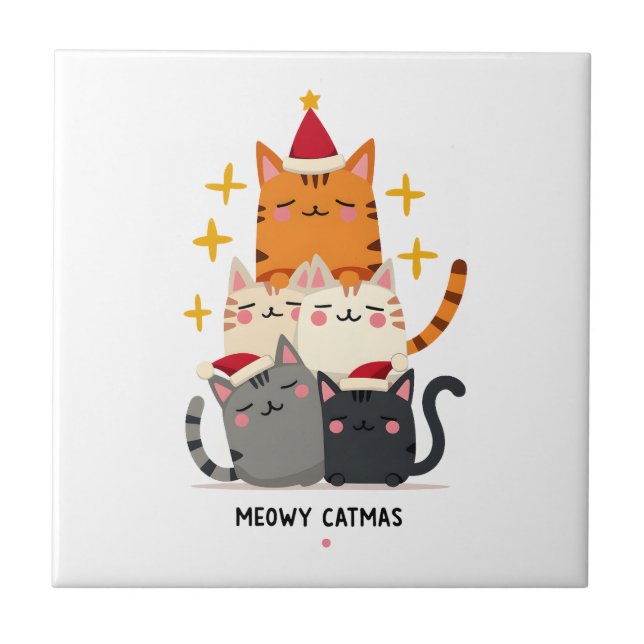 Meowy Catmas Cat Christmas Tree Xmas (3) Tile (Front)