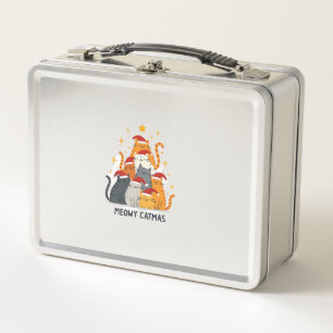 Meowy Catmas Cat Christmas Tree Xmas (4) Metal Lunch Box
