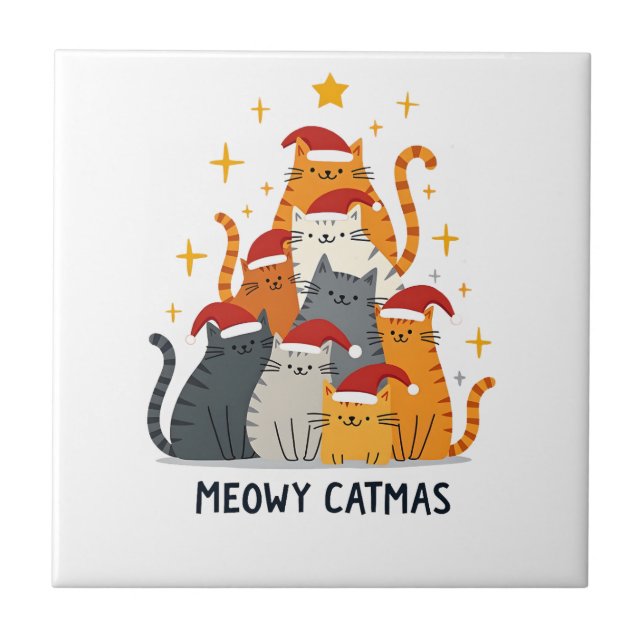 Meowy Catmas Cat Christmas Tree Xmas (4) Tile (Front)