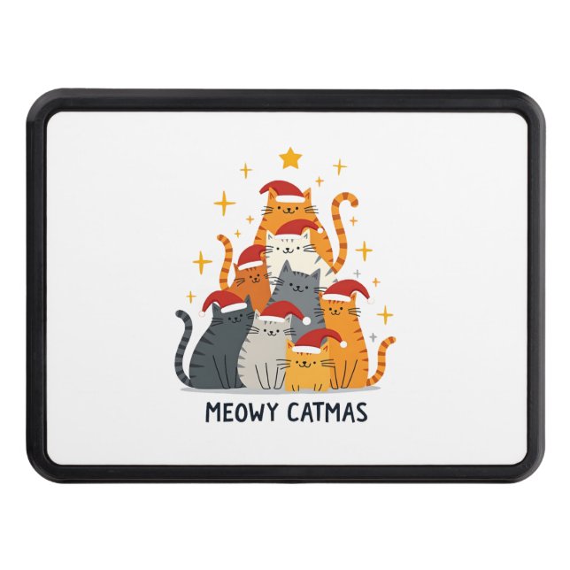 Meowy Catmas Cat Christmas Tree Xmas (4) Trailer Hitch Cover (Front)