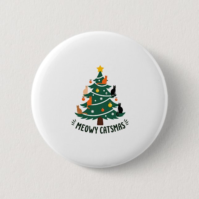 Meowy Catmas Cat Christmas Tree Xmas Funny Santa C 2 Inch Round Button (Front)