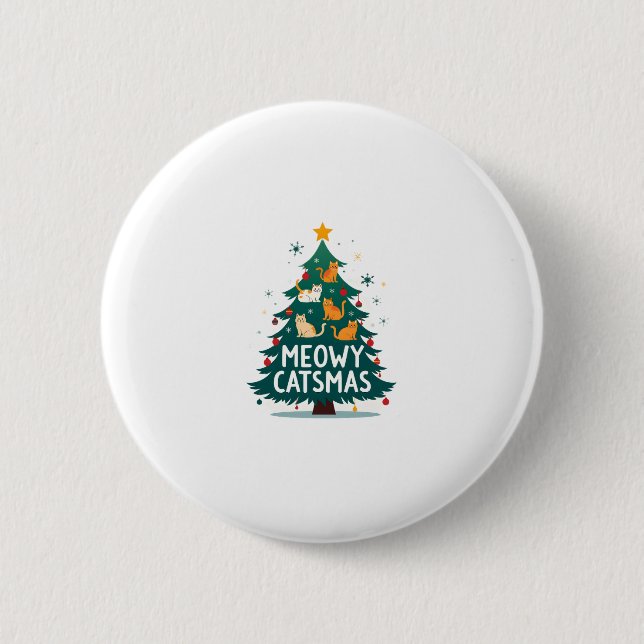 Meowy Catmas Cat Christmas Tree Xmas Funny Santa C 2 Inch Round Button (Front)