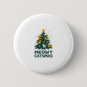 Meowy Catmas Cat Christmas Tree Xmas Funny Santa C 2 Inch Round Button