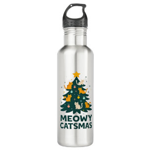 Meowy Catmas Cat Christmas Tree Xmas Funny Santa C 710 Ml Water Bottle