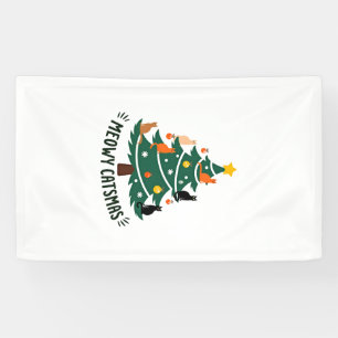 Meowy Catmas Cat Christmas Tree Xmas Funny Santa C Banner