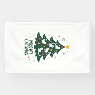 Meowy Catmas Cat Christmas Tree Xmas Funny Santa C Banner