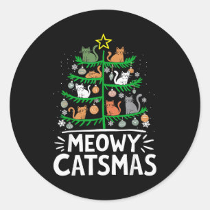 Meowy Catmas Cat Christmas Tree Xmas Funny Santa C Classic Round Sticker