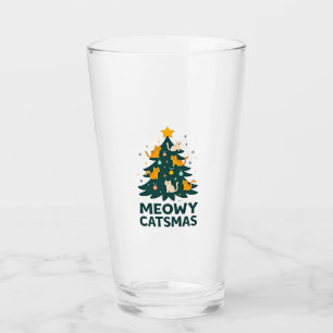 Meowy Catmas Cat Christmas Tree Xmas Funny Santa C Glass
