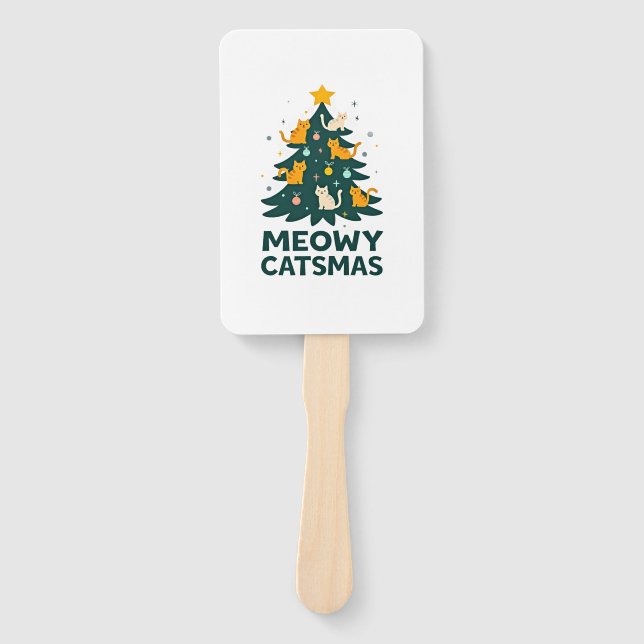Meowy Catmas Cat Christmas Tree Xmas Funny Santa C Hand Fan (Front)