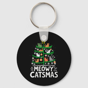 Meowy Catmas Cat Christmas Tree Xmas Funny Santa C Keychain