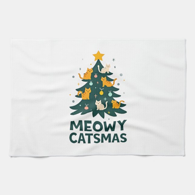 Meowy Catmas Cat Christmas Tree Xmas Funny Santa C Kitchen Towel (Horizontal)