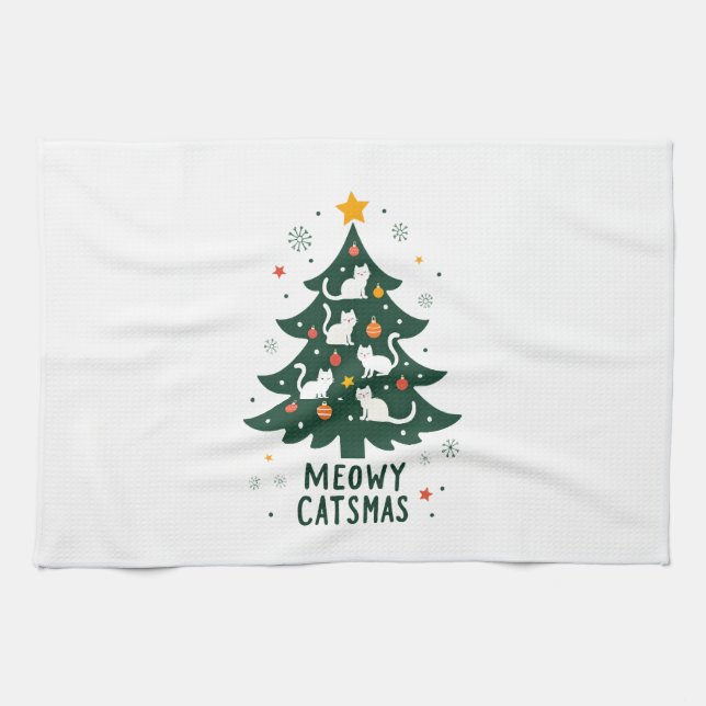 Meowy Catmas Cat Christmas Tree Xmas Funny Santa C Kitchen Towel (Horizontal)