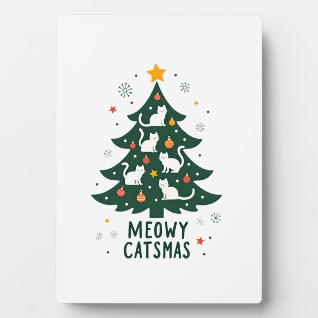 Meowy Catmas Cat Christmas Tree Xmas Funny Santa C Plaque (Front)