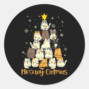 Meowy Catmas Cat Christmas Tree Xmas Girls Boys Fu Classic Round Sticker
