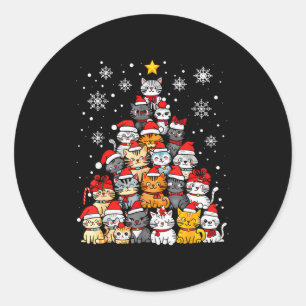 Meowy Catmas Cat Christmas Tree Xmas Girls Boys Fu Classic Round Sticker