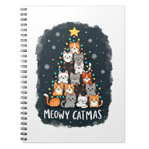 Meowy Catmas Cat Christmas Tree Xmas Girls Boys Fu Notebook