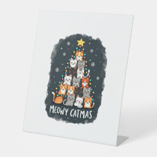Meowy Catmas Cat Christmas Tree Xmas Girls Boys Fu Pedestal Sign